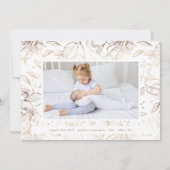 エレガント金ゴールド生まれたばかりのフローラ4フォトベビー誕生 案内状 (正面)