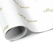 エレガント金ゴールド白カスタム文字の名前誕生日 ラッピングペーパー (ロールコーナー)