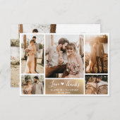 エレガント金ゴールド白ハートフォトコラージュ結婚ズ サンキューカード (正面/裏面)