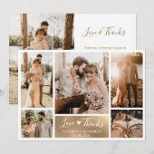 エレガント金ゴールド白ハートフォトコラージュ結婚ズ サンキューカード (正面/裏面)