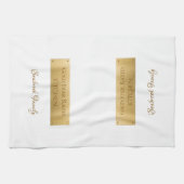 エレガント金ゴールド白パーソナライズされたファミリ名ロゴ キッチンタオル (横)