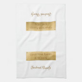 エレガント金ゴールド白パーソナライズされたファミリ名ロゴ キッチンタオル (縦)