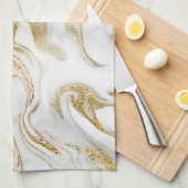 エレガント金ゴールド白フェイク大理石クリスマス キッチンタオル (四つ折り)