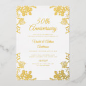 エレガント金ゴールド白フローラ50結婚周年記念 箔招待状 (正面)