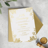 エレガント金ゴールド白フローラ50結婚周年記念 箔招待状
