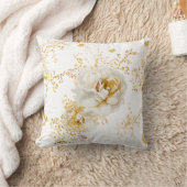 エレガント金ゴールド白フローラ クッション (ブランケット)