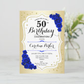 エレガント金ゴールド白王室の色写真50誕生日 招待状 (スタンド正面)