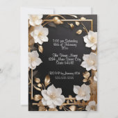 エレガント金ゴールド白黒フローラ誕生日パーティー 招待状 (裏面)