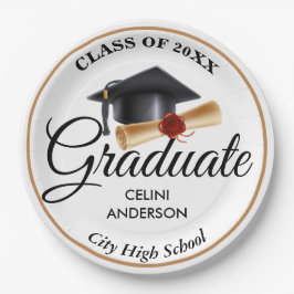 エレガント金ゴールド白黒卒業パーティー ペーパープレート