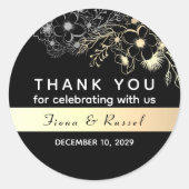エレガント金ゴールド白黒結婚ありがとう ラウンドシール (正面)