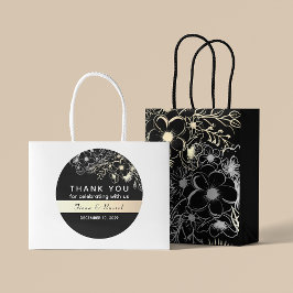 エレガント金ゴールド白黒結婚ありがとう ラウンドシール