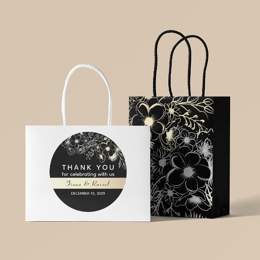 エレガント金ゴールド白黒結婚ありがとう ラウンドシール