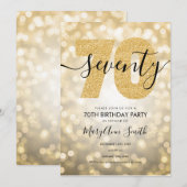 エレガント金ゴールド第70回誕生パーティー 招待状 (正面/裏面)