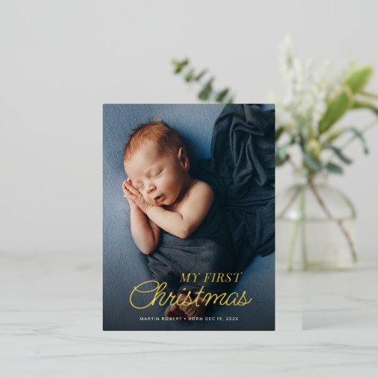 エレガント金ゴールド箔の休日の発表 箔シーズンポストカード (立ち正面)