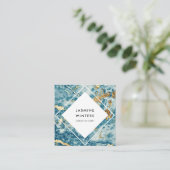 エレガント金ゴールド箔ブルー大理石水色ダイヤモンド スクエア名刺 (スタンド正面)