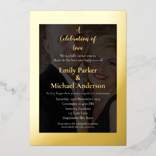 エレガント金ゴールド箔結婚式招待状 箔招待状 (正面)