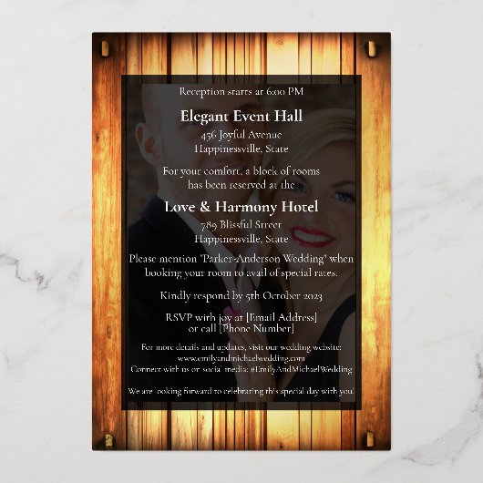 エレガント金ゴールド箔結婚式招待状 箔招待状 (裏面)