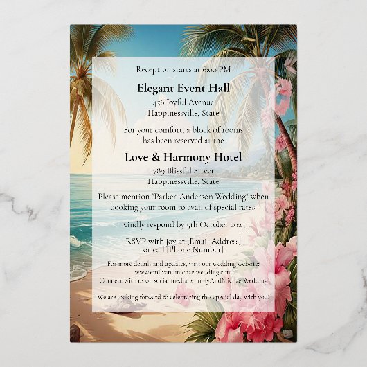 エレガント金ゴールド箔結婚式招待状 箔招待状 (裏面)