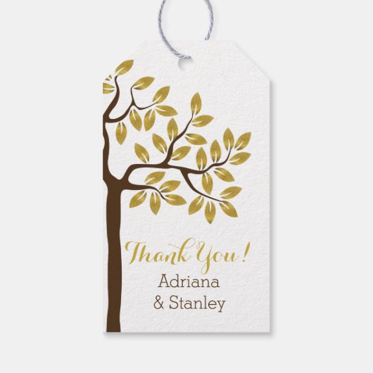 エレガント金ゴールド箔葉付きモダンの結婚木 ギフトタグ (裏面)
