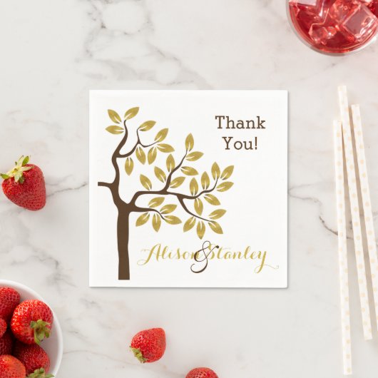 エレガント金ゴールド箔葉付きモダンの結婚木 スタンダードカクテルナプキン (インサイチュ)