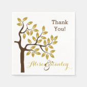 エレガント金ゴールド箔葉付きモダンの結婚木 スタンダードカクテルナプキン (正面)