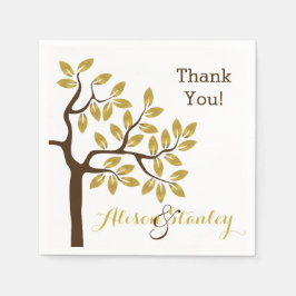 エレガント金ゴールド箔葉付きモダンの結婚木 スタンダードカクテルナプキン