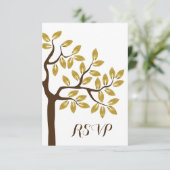 エレガント金ゴールド箔葉付きモダンの結婚木 出欠カード (スタンド正面)