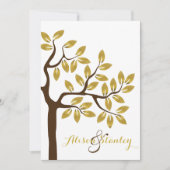 エレガント金ゴールド箔葉付きモダンの結婚木 招待状 (正面)