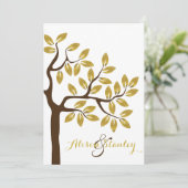 エレガント金ゴールド箔葉付きモダンの結婚木 招待状 (スタンド正面)
