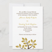 エレガント金ゴールド箔葉付きモダンの結婚木 招待状 (裏面)