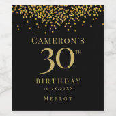 エレガント金ゴールド紙吹雪ブラック30歳のバースデカスタムィア ワインラベル (シングルラベル)