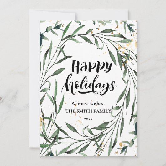 エレガント金ゴールド紙吹雪松の葉のスクリプモダント シーズンカード (正面)