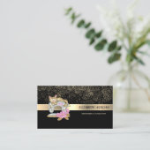 エレガント金ゴールド紙吹雪、裁縫マシンキャット 名刺 (スタンド正面)