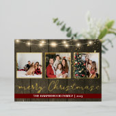 エレガント金ゴールド素朴クリスマス家族の写真コラージュ 箔シーズンカード (立ち正面)