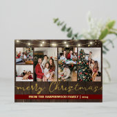 エレガント金ゴールド素朴クリスマス家族の写真コラージュ 箔シーズンカード (立ち正面)
