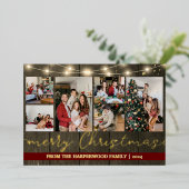 エレガント金ゴールド素朴クリスマス家族の写真コラージュ 箔シーズンカード (立ち正面)