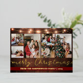 エレガント金ゴールド素朴クリスマス家族の写真コラージュ 箔シーズンカード (立ち正面)
