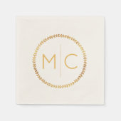 エレガント金ゴールド素朴リースリーフモノグラム結婚ズ スタンダードカクテルナプキン (正面)