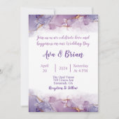 エレガント金ゴールド紫の大理石の水の色結婚の 招待状 (正面)