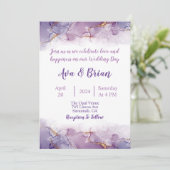 エレガント金ゴールド紫の大理石の水の色結婚の 招待状 (スタンド正面)