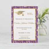 エレガント金ゴールド紫フローラ卒業 案内状 (スタンド正面)