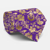 エレガント金ゴールド紫フローラ ネクタイ (ロール)