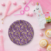 エレガント金ゴールド紫フローラ ペーパープレート (パーティー)