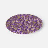 エレガント金ゴールド紫フローラ ペーパープレート (アングル)