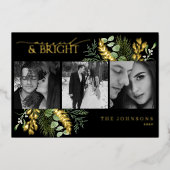 エレガント金ゴールド結婚したと明るい黒と白の写真 箔シーズンカード (正面)