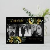 エレガント金ゴールド結婚したと明るい黒と白の写真 箔シーズンカード (立ち正面)