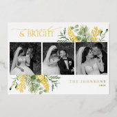 エレガント金ゴールド結婚したと明るい黒と白の写真 箔シーズンカード (正面)