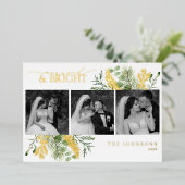 エレガント金ゴールド結婚したと明るい黒と白の写真 箔シーズンカード (立ち正面)