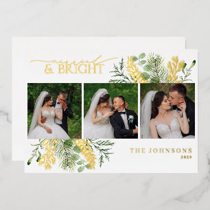 エレガント金ゴールド結婚したとBright Botanical Photo 箔シーズンカード
