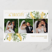 エレガント金ゴールド結婚したとBright Botanical Photo 箔シーズンカード (正面)